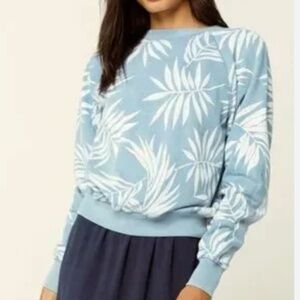 Billabong Women's Wild Palms Fleece Light Blue Sweatshirt Crew Neck Size L